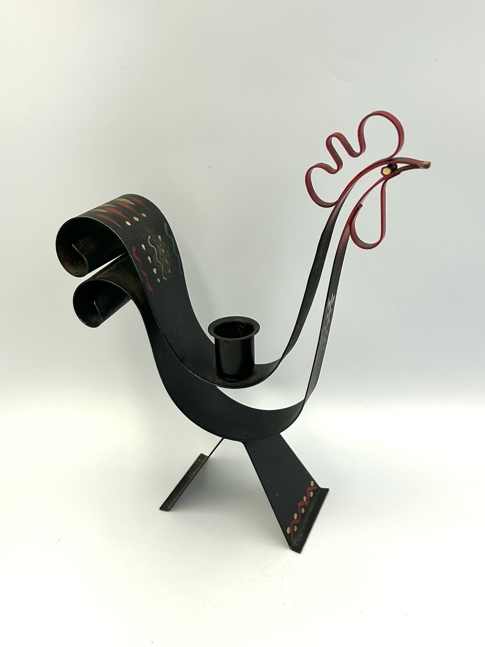 Vtg Swedish Rooster Chicken Candle Holder Mid Century Black Metal MCM Farmhouse